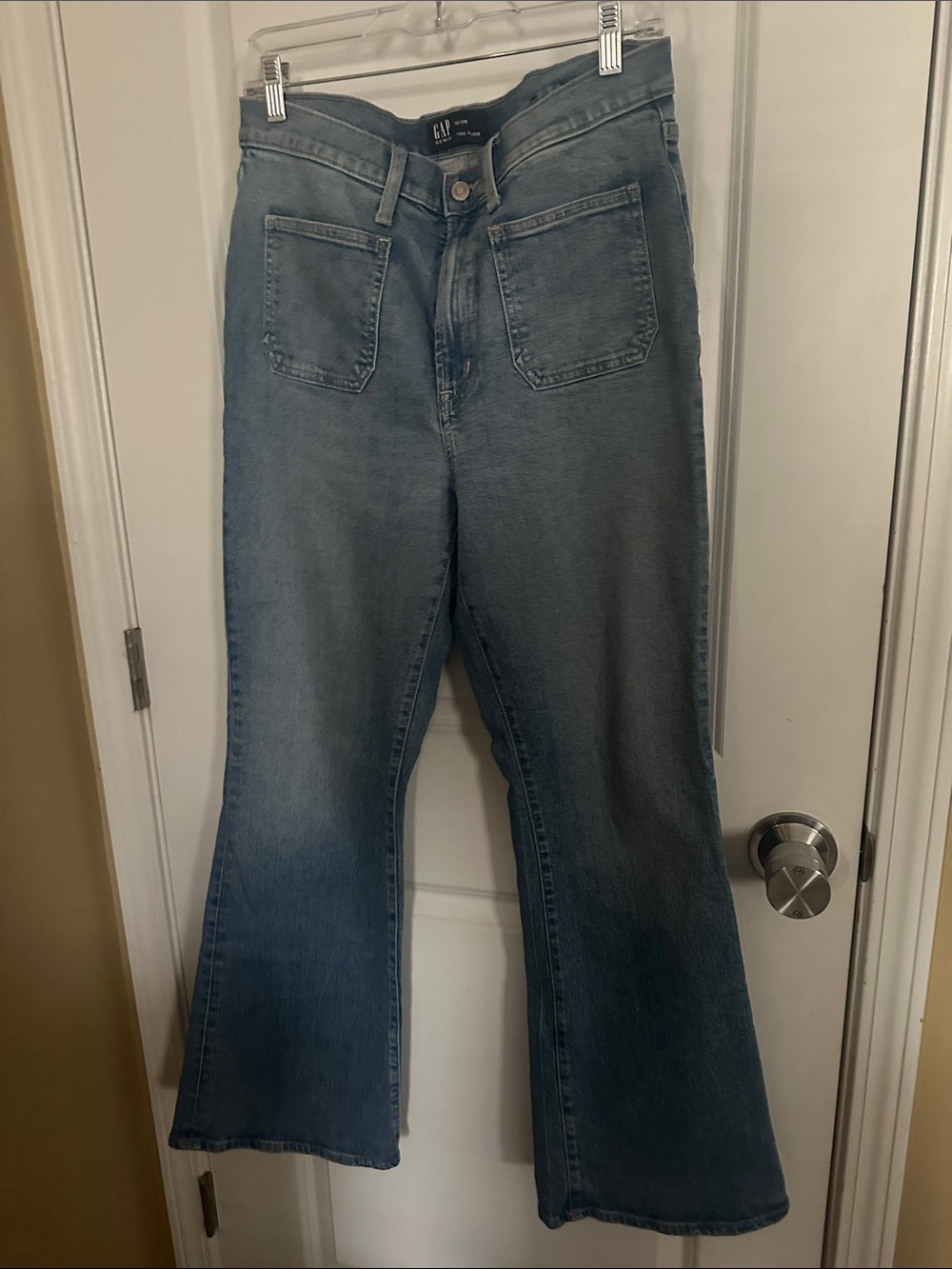 GAP Blue High-Rise Wide Leg Jeans with Patch Front Pockets